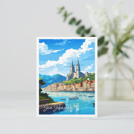サンセバスチャンスペインヴィンテージ旅行イラストレーション ポストカード (スタンド正面)