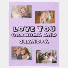 サンセリフ体で「Love You Grandma and Grandpa」4枚の写真入り フリースブランケット