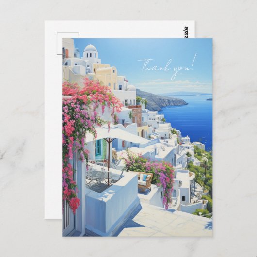 サンソリーニの景色を添えた「ありがとう」ポストカード ポストカード (正面/裏面)