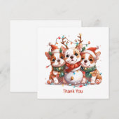 サンタありがとうクリスマスイングリッシュブルドッグトナカイ サンキューカード (正面/裏面)