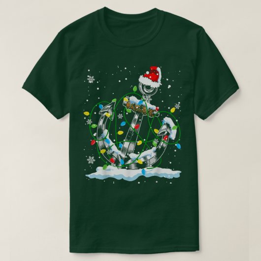 サンタいかりカッコいいクリスマスライトボーティングセーリング Tシャツ (デザイン正面)