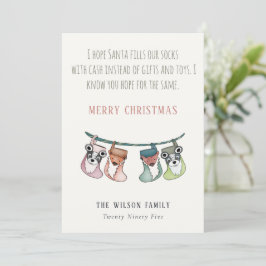 サンタおもしろいがストッキングにクリスマス現金をプレゼント シーズンカード