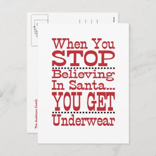 サンタおもしろいで信じの可愛いクリスマス シーズンポストカード (正面/裏面)