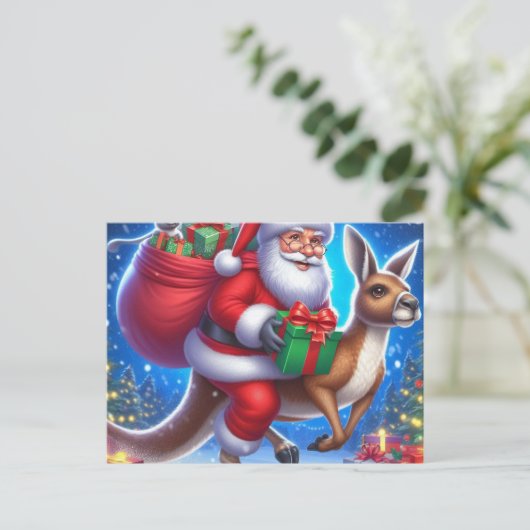 サンタおもしろいとカンガルー ポストカード (スタンド正面)