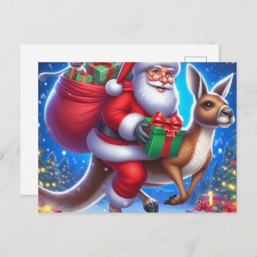 サンタおもしろいとカンガルー ポストカード (正面/裏面)