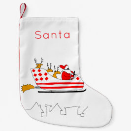 サンタおもしろいとトナカイそりクリスマスストッキング スモールクリスマスストッキング