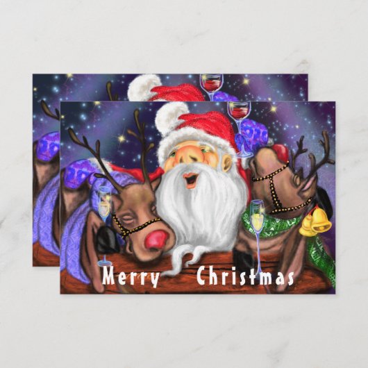 サンタおもしろいとトナカイのクリスマスのキッチンタオル (正面/裏面)