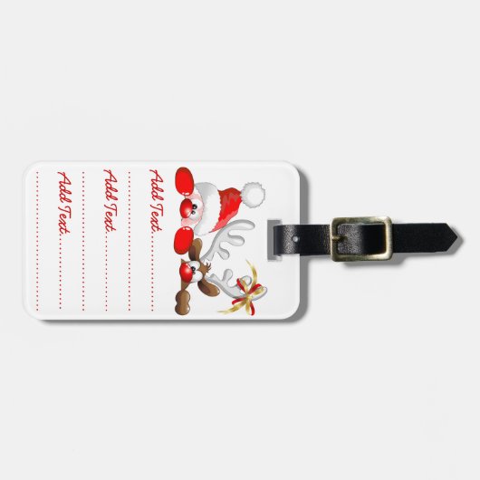 サンタおもしろいとトナカイのマンガの荷物タグ ラゲッジタグ (正面横)