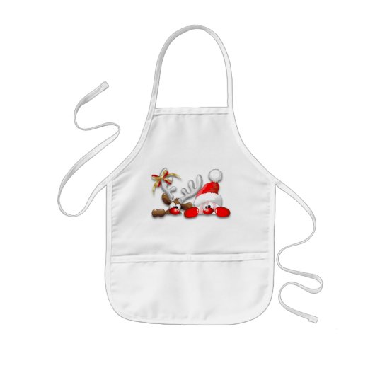 サンタおもしろいとトナカイの漫画のエプロン 子供用エプロン (正面)
