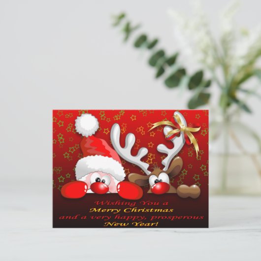 サンタおもしろいとトナカイの漫画クリスマスポストカー シーズンポストカード (スタンド正面)