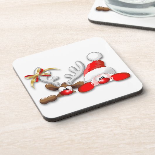 サンタおもしろいとトナカイの漫画コースター コースター (左側)