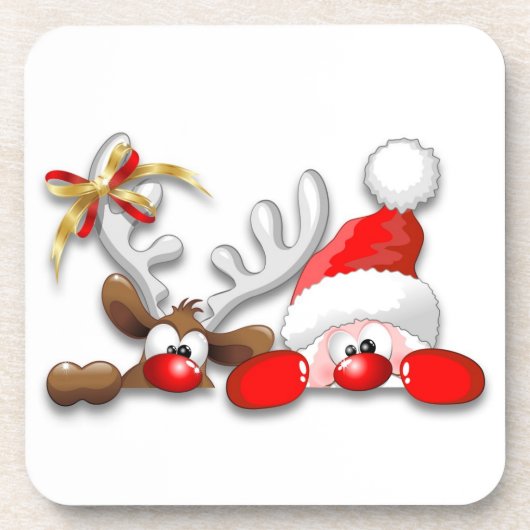 サンタおもしろいとトナカイの漫画コースター コースター (正面)