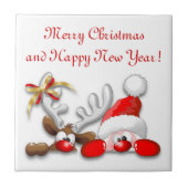 サンタおもしろいとトナカイの漫画タイル タイル (正面)