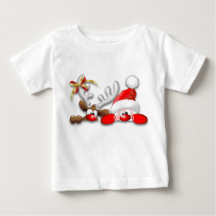 サンタおもしろいとトナカイの漫画ベビーTシャツ ベビーTシャツ