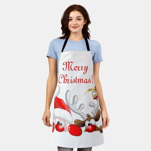 サンタおもしろいとトナカイの漫画 エプロン (着用した状態)