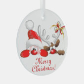 サンタおもしろいとトナカイの漫画 ガラスオーナメント (正面右)