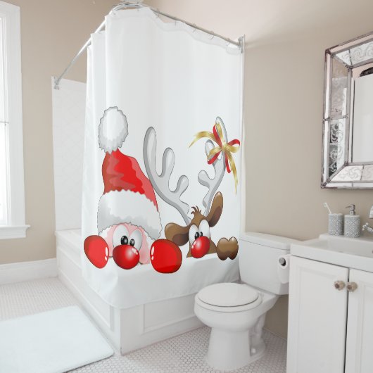 サンタおもしろいとトナカイの漫画 シャワーカーテン (インサイチュ)