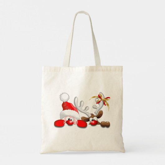 サンタおもしろいとトナカイの漫画 トートバッグ (裏面)