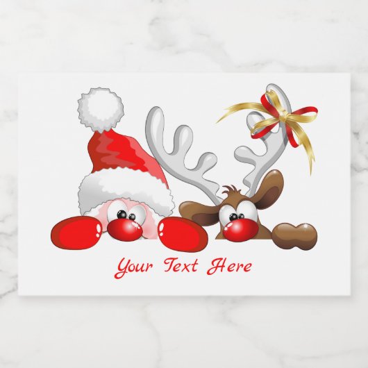 サンタおもしろいとトナカイの漫画 フードラベル (シングルラベル)