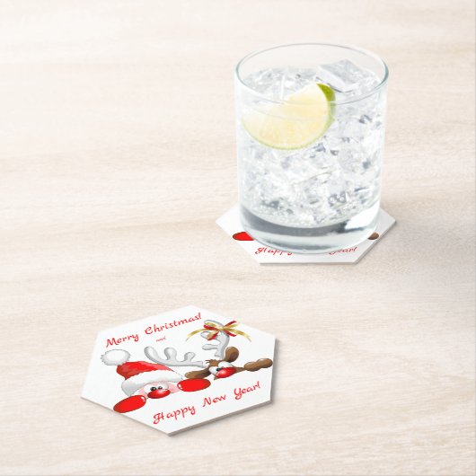 サンタおもしろいとトナカイの漫画 ペーパーコースター (インサイチュ)