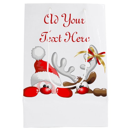 サンタおもしろいとトナカイの漫画 ミディアムペーパーバッグ (裏面)