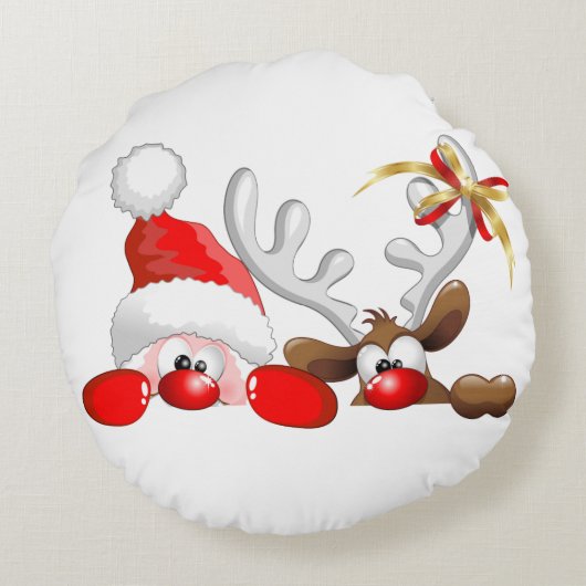 サンタおもしろいとトナカイの漫画 ラウンドクッション (裏面)