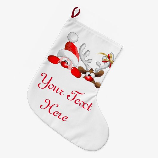 サンタおもしろいとトナカイの漫画 ラージクリスマスストッキング (正面 (吊り時))