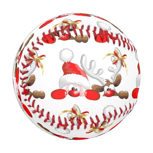 サンタおもしろいとトナカイの漫画 野球ボール (正面左)