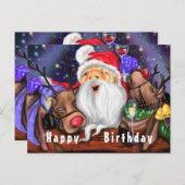 サンタおもしろいとトナカイの誕生日パーティー – 応援 ポストカード (正面/裏面)