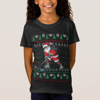 サンタおもしろいアイスホッケー選手の醜いセーターのクリスマス Tシャツ