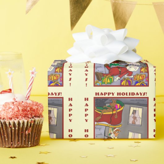 サンタおもしろいアクシデント淡い色のイエローラッピング紙 ラッピングペーパー (誕生日パーティー)