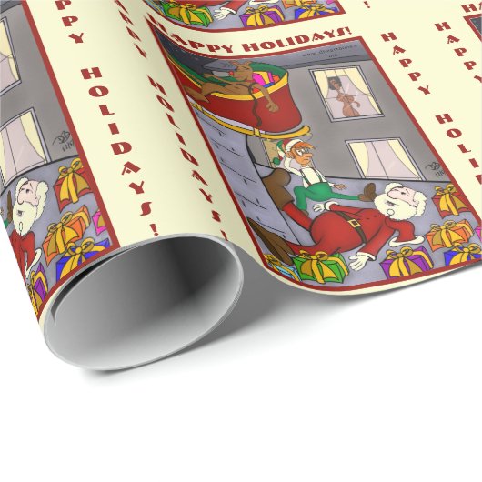 サンタおもしろいアクシデント淡い色のイエローラッピング紙 ラッピングペーパー (ロールコーナー)