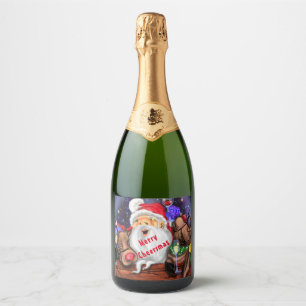 サンタおもしろいアンドトナカイのクリスマスパーティー-応援 スパークリングワインラベル