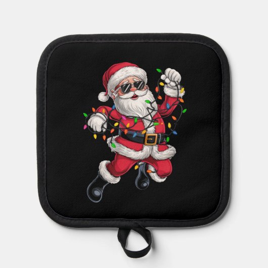 サンタおもしろいウィズクリスマスクリスマスライツホリデイ 鍋敷き (正面)