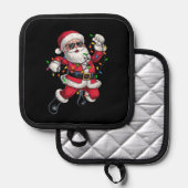 サンタおもしろいウィズクリスマスクリスマスライツホリデイ 鍋敷き (正面/裏面)