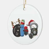 サンタおもしろいウエイトリフティングダンベルズジムクリスマス セラミックオーナメント (左)