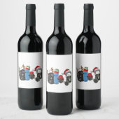 サンタおもしろいウエイトリフティングダンベルズジムクリスマス ワインラベル (ボトル)
