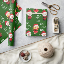 サンタおもしろいカップルクリスマスクリスマスホホホホ ラッピングペーパー