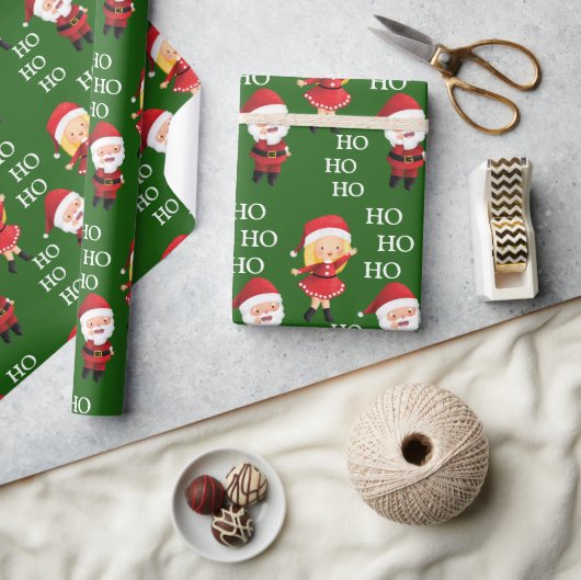 サンタおもしろいカップルクリスマスクリスマスホホホホ ラッピングペーパー (クラフト)