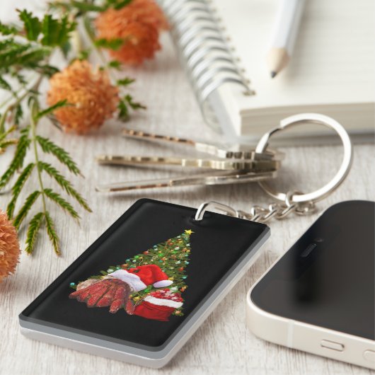 サンタおもしろいガニクリスマス仙人カニ恋人 キーホルダー (正面右)