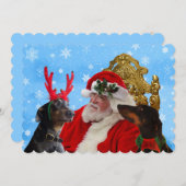 サンタおもしろいキュートなドバーマンドッグスノースクリスマスカード シーズンカード (正面/裏面)