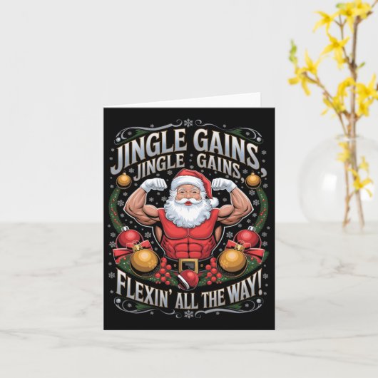 サンタおもしろいクリスマスジムトレーニングファやる気を起こさせるイル カード (黄色い花)