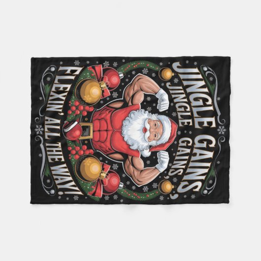 サンタおもしろいクリスマスジムトレーニングファやる気を起こさせるイル フリースブランケット (正面(横))