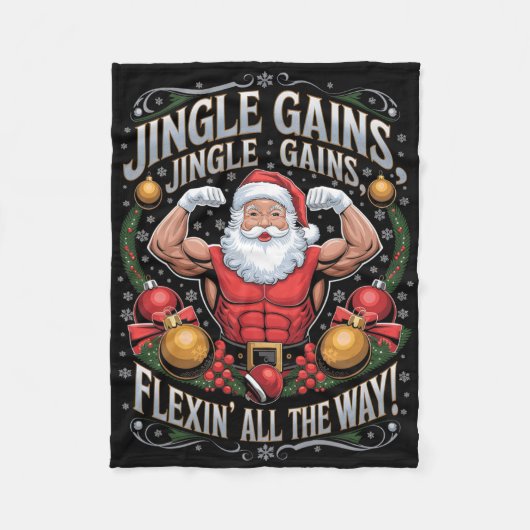 サンタおもしろいクリスマスジムトレーニングファやる気を起こさせるイル フリースブランケット (正面)
