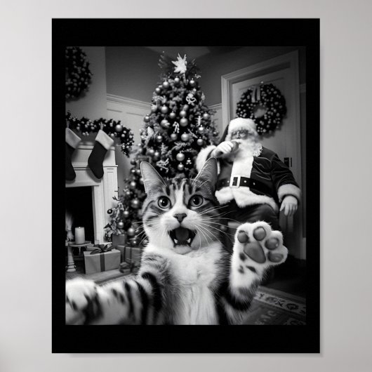 サンタおもしろいクロースかわいいHとクリスマスキャットの自撮り ポスター (正面)