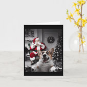 サンタおもしろいクロースとクリスマスコルギドッグセルフィー カード (黄色い花)