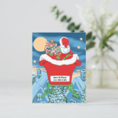 サンタおもしろいクロースのクリスマスユーモア私の飛んでいる様子 シーズンポストカード (スタンド正面)