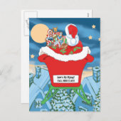 サンタおもしろいクロースのクリスマスユーモア私の飛んでいる様子 シーズンポストカード (正面/裏面)