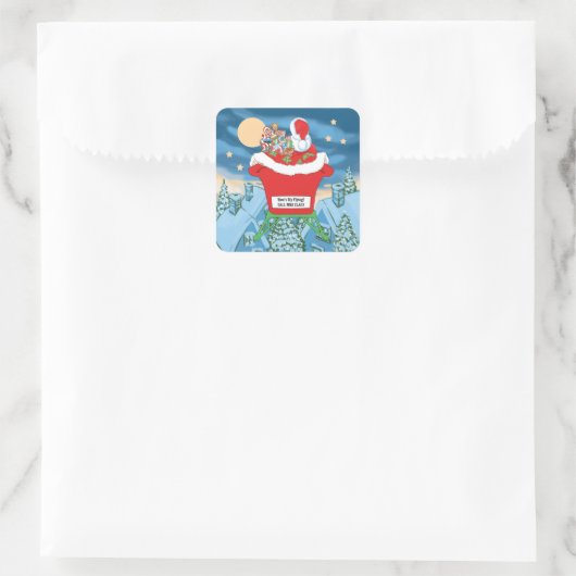サンタおもしろいクロースのクリスマスユーモア私の飛んでいる様子 スクエアシール (バッグ)