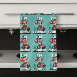 サンタおもしろいクロースのパタユーモアのあるーン キッチンタオル